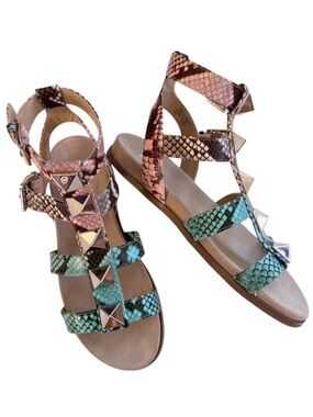 Like New Michael Kors Leather Wren Snake Embossed Gladiator Sandals Size 7